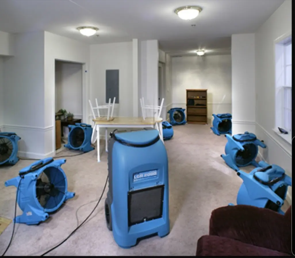 Air movers and dehumidifier setup for Water Damage Restoration in Mesa